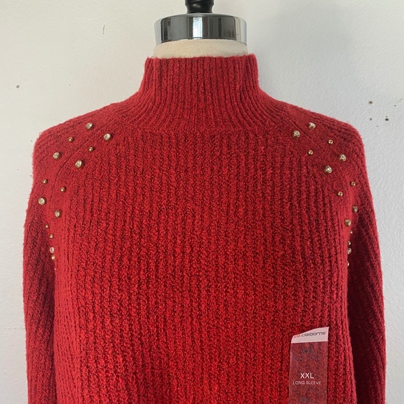 Liz Claiborne Womens Sweater XXL Cabaret Red Pullover Long Sleeves Rhinestones - Picture 2 of 10